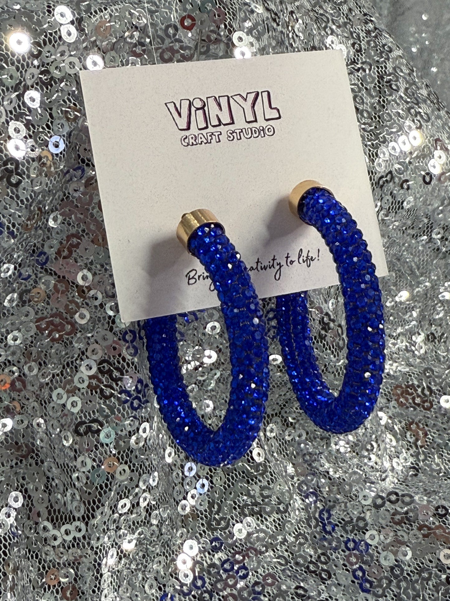 Blue Bling Hoop Earrings