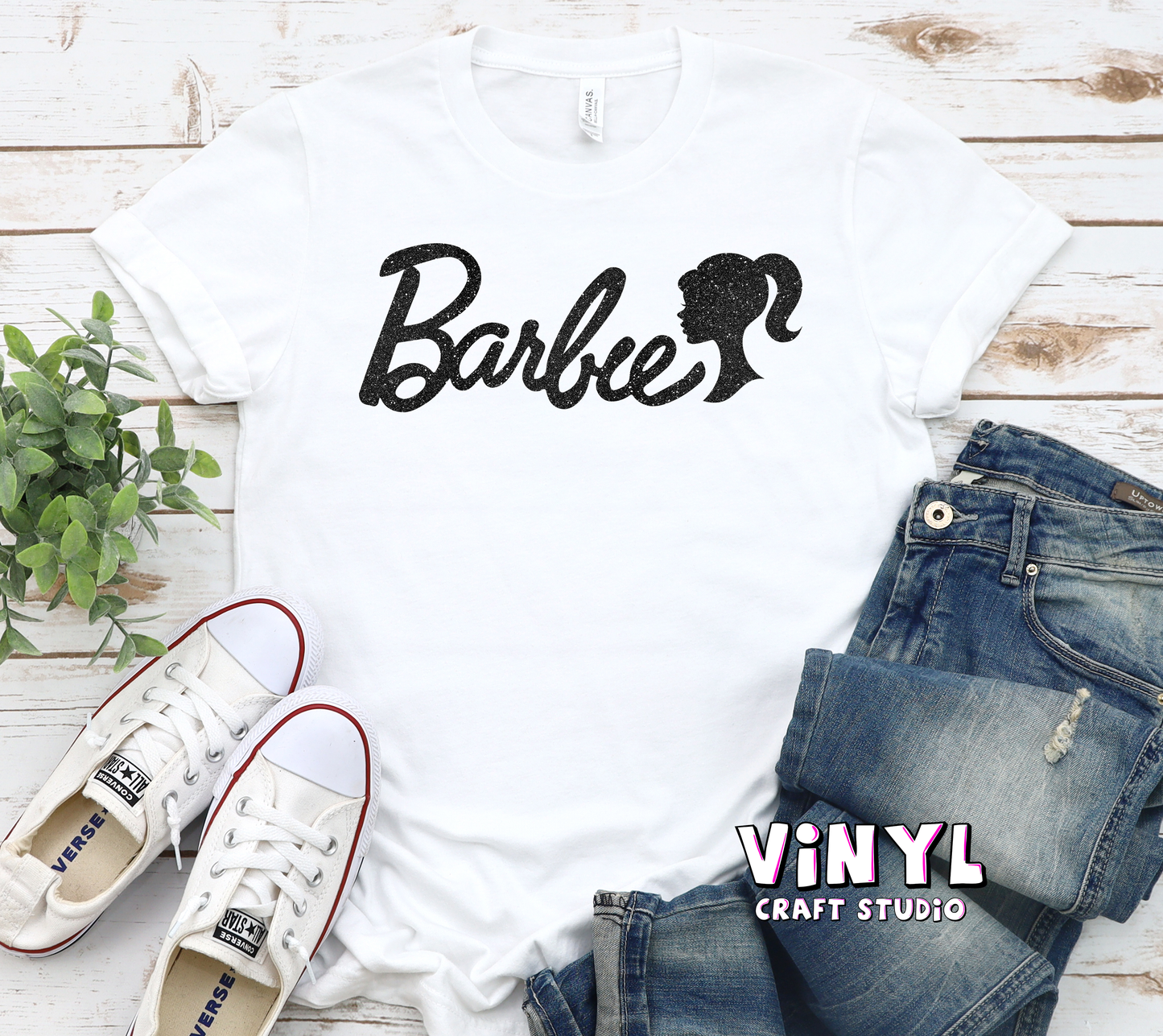 628.) Barbie - Black Glitter - Adult