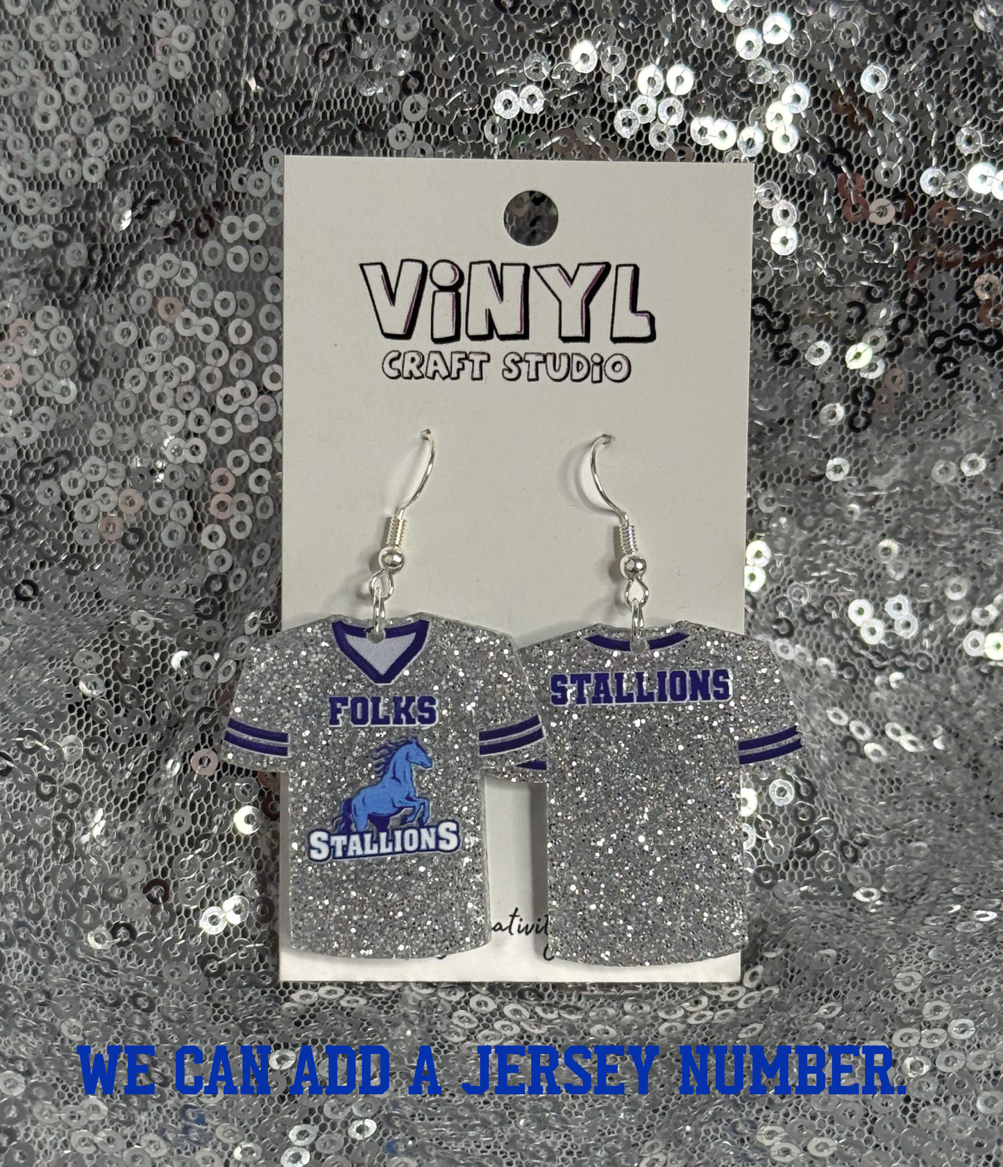 Folks Silver Glitter Jersey Earrings - We can add a jersey number.