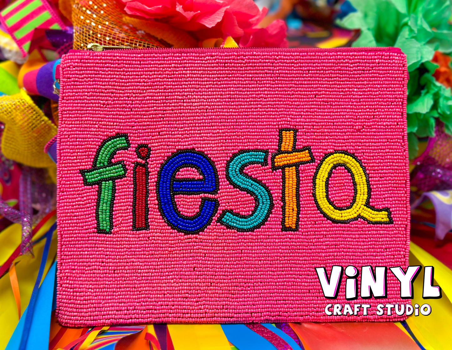 Pink & Multi-Color Beaded "fiesta" Crossbody with Gold Chain