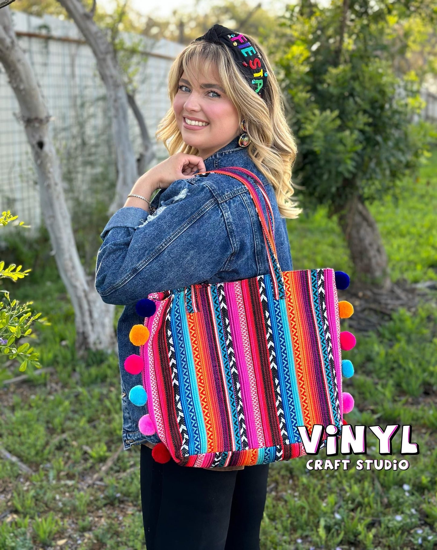 Large Serape Pom Pom Tote