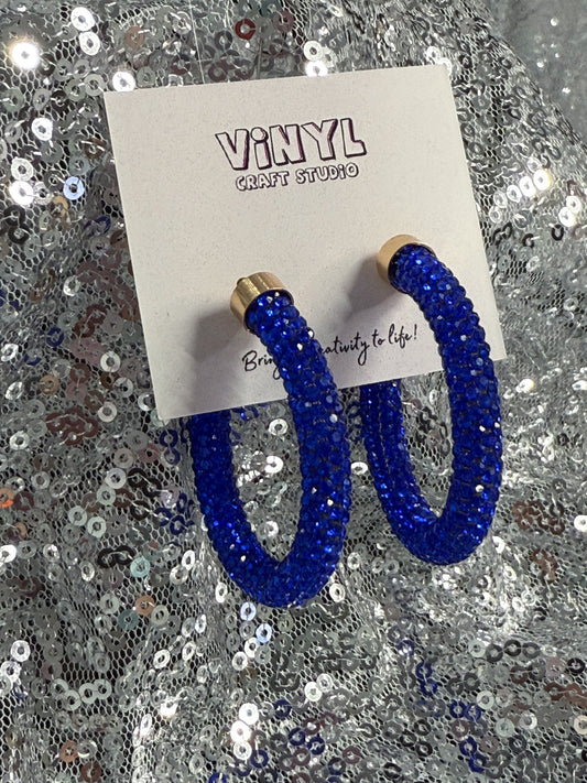 Blue Bling Hoop Earrings