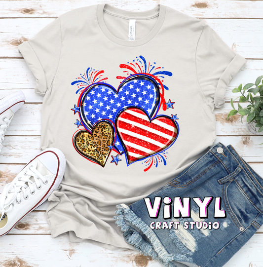 316.) America Flag Leopard Hearts