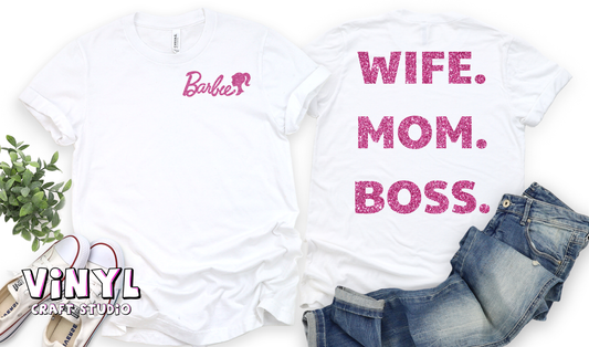 641.) Wife. Mom. Boss. - Pink Glitter