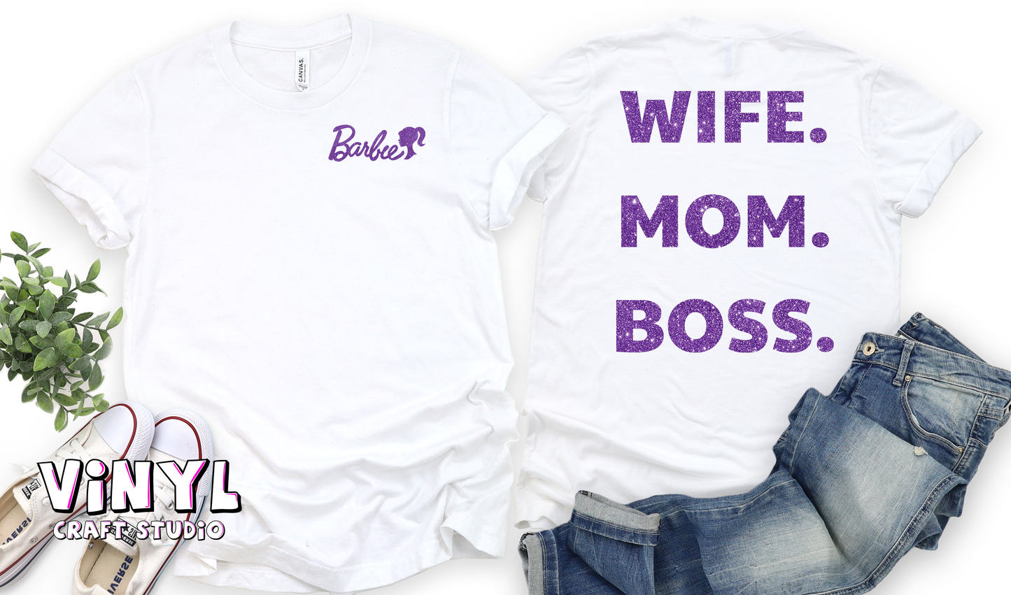 642.) Wife. Mom. Boss. - Purple Glitter