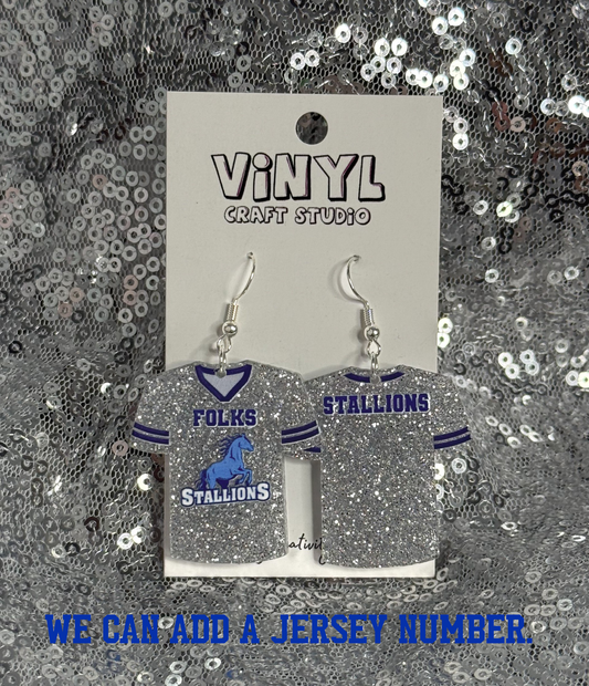 Folks Silver Glitter Jersey Earrings - We can add a jersey number.