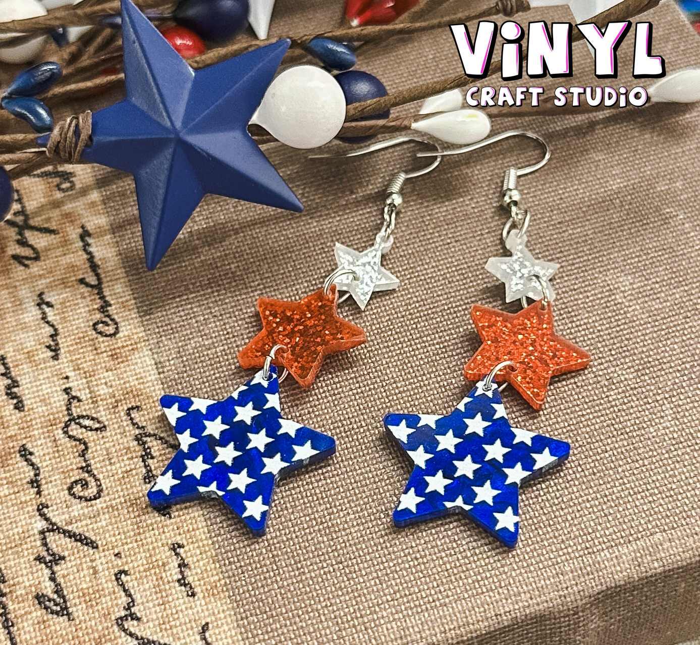 Red/White & Blue Dangle Stars - Small