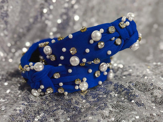 Headband - Blue Bling & Pearls