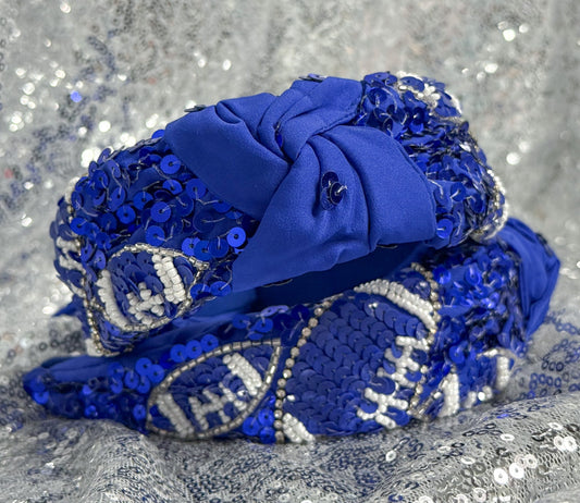 Headband - Blue Football Beaded